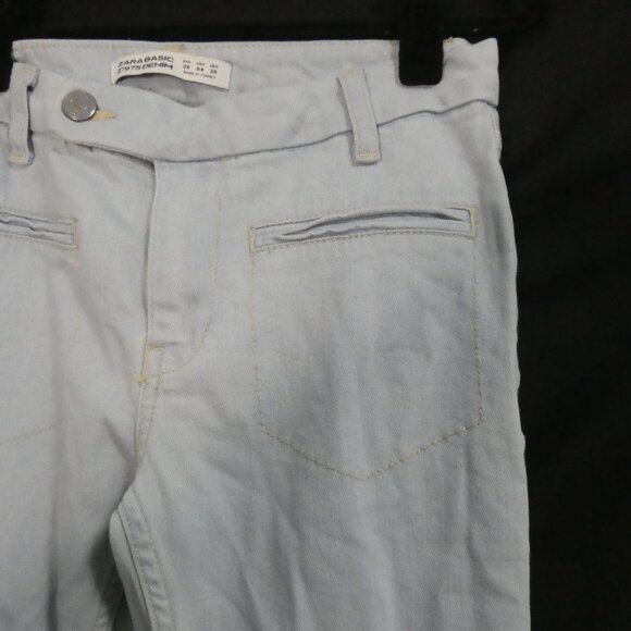 ZARA BASIC - Z1975 Denim | size 4 | Light Blue Flared Pants With Raw Hem - Picture 5 of 16